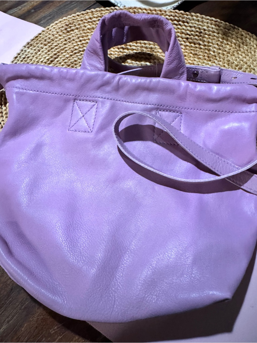 Lavender Leather Tote Bag - Women's Shoulder Handbag